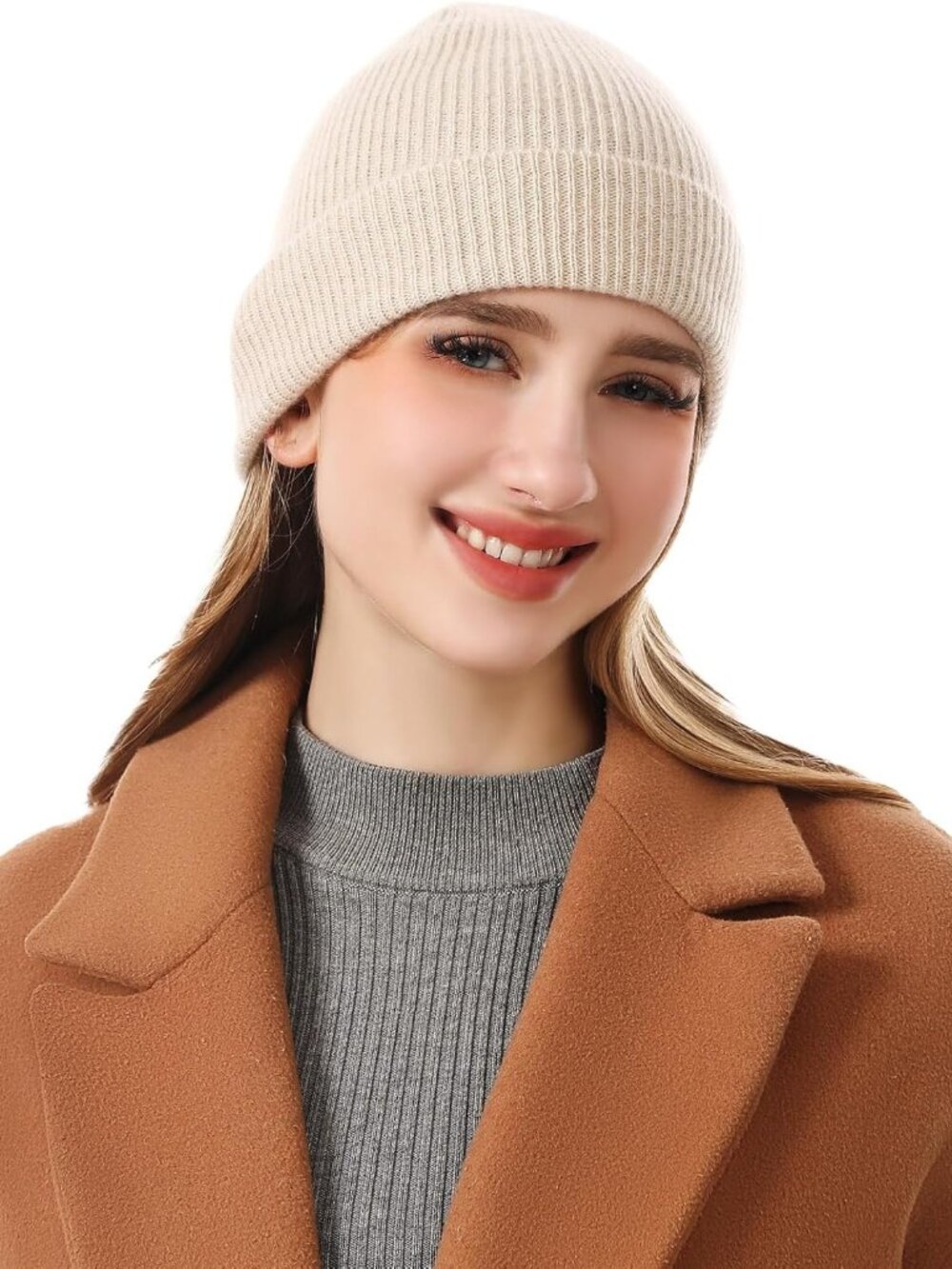 ⚡Women‎ Camel 100% Pure Mongolian Cashmere Knit Hat Ultra Soft Winter Beanie